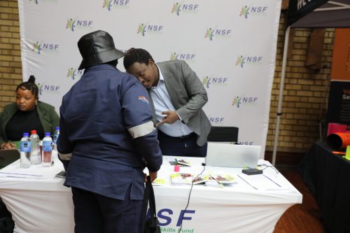 Xolane Shange at the exhibition stall in Alberton.