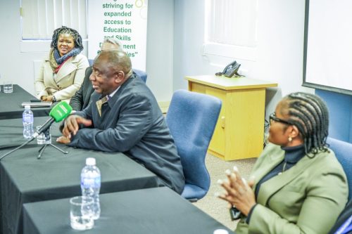 President Cyril Ramaphosa joined by the Minister of DHET during media brief. 