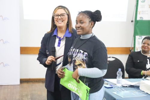 South Cape TVET Principal giving away promotional items