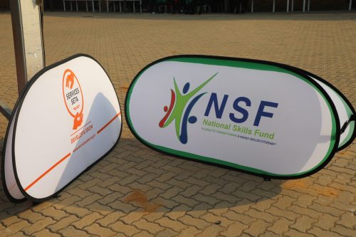 Wall banners displayed at the career exhibition 