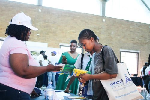 NSF Official, Cynthia Modiba engages with learners.