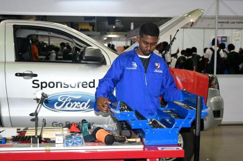 NSF World Skills Competitions 3 February 2024 NSF beneficiary Dhanphath Shamir competing in Automobile Technology, Durban ICC